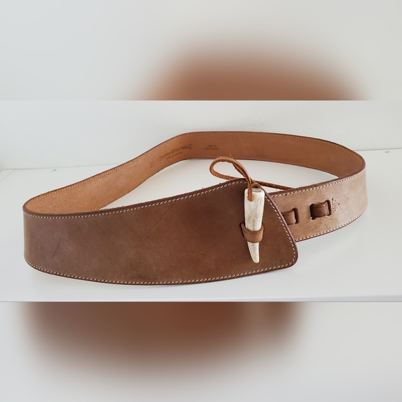 Vintage 80's Banana Republic Save-The-Tigers Leather Bone Belt Women's Sz 34" - Picture 4 of 14